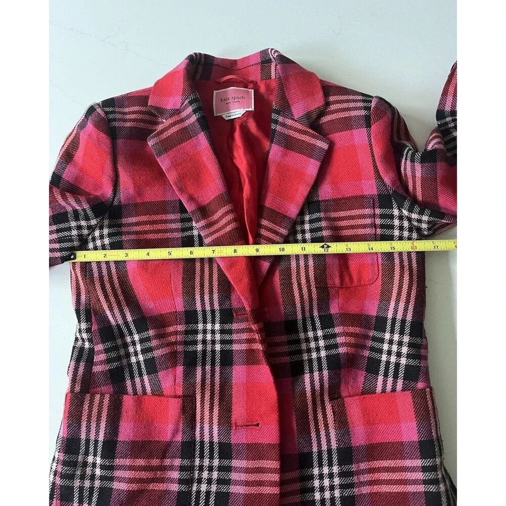 Kate Spade Plaid Foliage Wool Blend Blazer Size 0